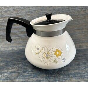 VTG Corning Ware Wildflower 6-Cup Teapot P-104 | 1970s Floral Ceramic Kettle USA